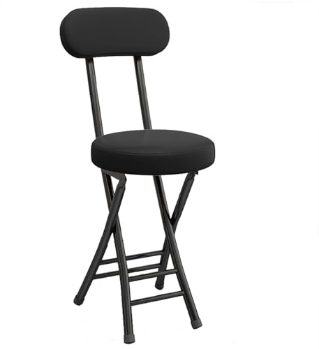 Sgabello pieghevole con schienale, imbottito in pelle, portatile, pieghevole, sedia da bar per cucina