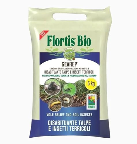 FLORTIS Bio GEAREP Disabituante Talpe e Insetti Terricoli, Concime Granulare con Azione Nutritiva, 5 kg