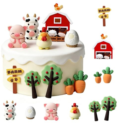 TENGWA 10 Pcs Animal Cake Toppers Birthday Party Farm Cake Decoration Cow Pig Chick Farm Animals Children's Birthday Baby Show Theme Party
