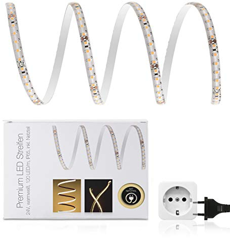 LED Universum - Strisce da 5 m di luci a LED. IP65, con alimentatore di rete e trasformatore 3A, colore: Bianco caldo