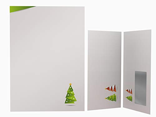 Weihnachtsbriefpapier Set | Weihnachts-Origami GRÜN | 50 Blatt weihnachtliches Motivpapier A4 | 50 Briefumschläge MIT Sichtfenster links im DIN LANG-Format