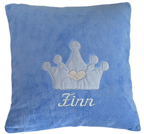Smithy Kuschelkissen mit Ihrem Wunschnamen bestickt Superflausch Krone 40 cm x 40 cm blau Namenskissen