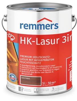 Remmers HK-Lasur 3in1 kastanie, 5 Liter, Holzlasur aussen, 3facher Holzschutz mit Imprägnierung + Grundierung + Lasur, Feuchtigkeit- und UV-Schutz