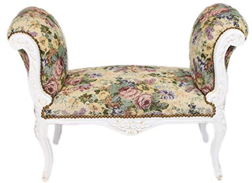 Casa Padrino Barock Schemel Hocker Blumen Muster/Antik Weiß - Sitzbank - Barock Möbel Bank B!