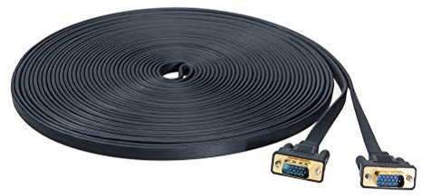 DTECH Ultra Thin Flat VGA Cable 10m Standard 15 Pin Male to Male Gold Plated Connector SVGA PC Projector HDTVs Laptop Computer Monitor Wire(Black,10m)