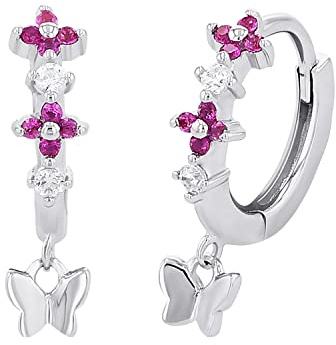 Prinzessin Lillifee Creolen 925 Sterling Silber Mädchen Kinder Ohrschmuck, mit Zirkonia synth., 1,6 cm, Silber, Schmetterling, Kommt in Schmuck Geschenk Box, 2027893