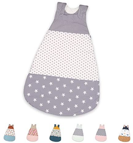 ULLENBOOM Sommerschlafsack Baby Graue Sterne (Made in EU) - Aus OEKO-TEX Materialien - 0,5 TOG, Schlafsack für Babys und Neugeborene, Größe: 56/62, 0-3 Monate