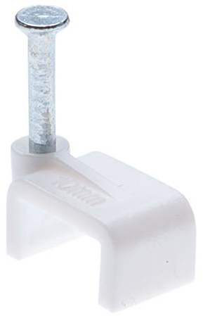 Kabelschellen Weiß Flache 7mm Kabelschelle Kabelklemmen Nagelschelle Haftclips mit Eingestecktem Nagel für Cat 5 5e, 6 6a, 7 | Cat.5 Cat.5e, Cat.6 Cat.6a, Cat.7 | 6P4C / 8P8C | RJ11 RJ45 (100 Stück)