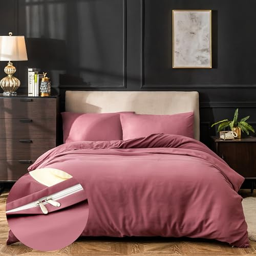 AYSW 16 Couleurs Sets de Housses de Couettes 220x240 cm Double Fermeture Éclair 3 Pièces Microfibre Brossée 100 Fils/cm² + 2 Taies d'oreiller 65x65 cm Rouge Terre Parure de Lit Adulte 2 Personnes
