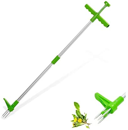 Amini Jäten Werkzeuge für Garten Edelstahl Unkrautstecher Gartenwerkzeug Langlebiger Garten-Unkrautschneider Stand Up Weeder mit langem Griff 3 Edelstahlklauen für Gartengeräte entfernen Lösen (A)