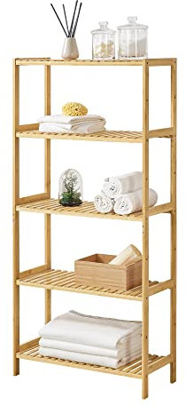 [en.casa] Bambusregal Karlskoga 60x26x130cm Standregal Haushaltsregal Küchenregal 5 Ablagen 15kg pro Ablage Natur
