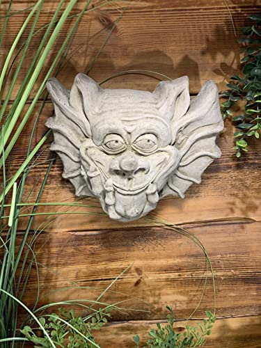 STONE GARDEN LARGE GREMLIN GARGOYLE PLAIN HAPPY FACE WALL PLAQUE ORNAMENT