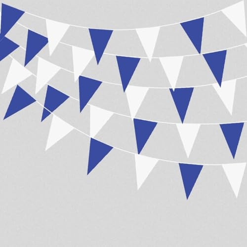 Bandierine in tessuto blu e bianco, 40 m, bandierine da giardino all'aperto, decorazioni per feste per feste per ragazzi, compleanni, baby shower, matrimoni