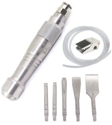 Pneumatic Scaling Gas Shovel Chisel Sculpture Pry Oysters Shell with 5 chisels Micro Air Flux Chipper with Foot Switch