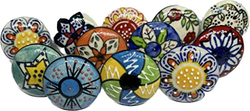 OSNICA Keramik-Türknäufe, gemischt, Vintage-Look, Blume, Keramikknöpfe, Griff, Schrank, Schublade, Knöpfe, Schrankzug, bunt, für Küchenschränke, Badezimmerschränke (20)
