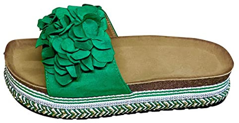 Damen Sandalen Pantoletten Plateau Sommer Schlappen Sandaletten Blume TL891– Grün 38
