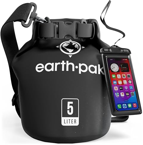 Earth Pak – Wasserdichter Packsack mit Schultergurt und wasserfester Handyhülle – Ideale Rolltop Tasche beim Kajak Fahren, Wandern, Camping, Angeln, Bootfahren und Rafting
