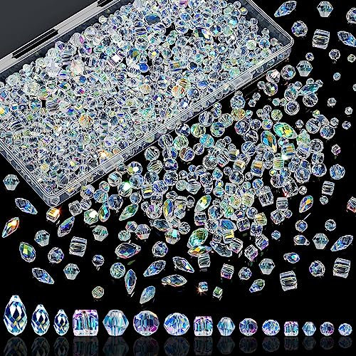 Tetutor Crystal Beads, 800 Pcs Glass Beads Bulk, Clear Crystal Beads for Jewelry Making, AB Color Rondelle Faceted Beads Suncatcher Beads with Container Box for DIY Craft Jewelry Bracelet Making