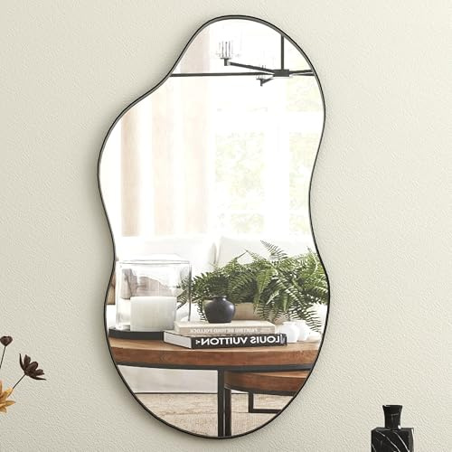 SHYFOY Asymmetrisch Spiegel - Dekorative Wandspiegel mit MDF-Rückwand - Maße 91 x 50 cm - Metallrahmen - Großer Spiegel für Wohnzimmer Flur Eingangsbereich Badezimmer, Schwarz
