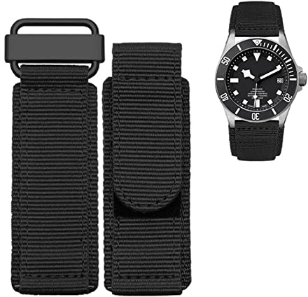 MURVE 22mm 24mm Nylon Uhrenarmband Für Seiko Tudor Rolex BR Klettverschluss Sport Uhrenarmband Stahlschnalle NATO Strap Schwarz Blau, 22 mm, Achat