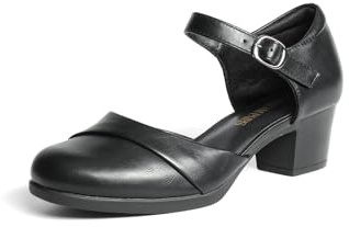 DREAM PAIRS Women's Dress Shoes Mary Janes Comfortable Low Block Heels Pumps Round Closed Toe Chunky Ankle Strap Shoes for Work Flight,Size 6,Black,SDPU2412W