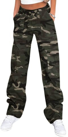 Lepunuo Women's Oversized Camo Cargo Pants Jogger Trousers Workout Sweatpants Camouflage Army Fatigue