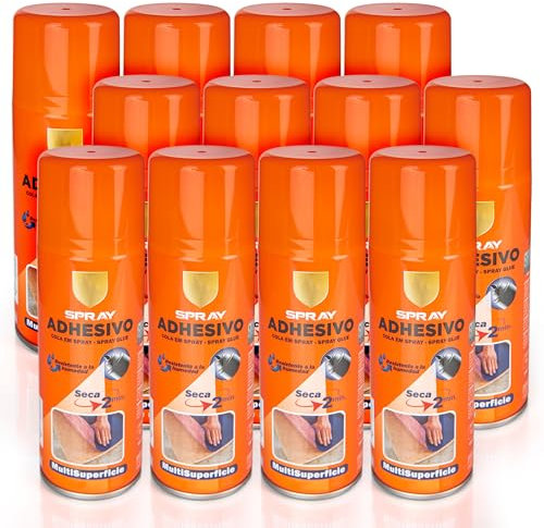 Spray Adhesivo Multisuperficie 200ml - Pegamento en Spray Multiuso Seca en 2 minuto, Resistente a la Humedad (Pack 12)