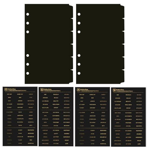 DY.2ten Black Binder Dividers for 6-Holes Ring Binder, 1/6 Cut Tabs, A6 Size, Sturdy Plastic Dividers with 6 Tabs for School Office Home, 2 Sets, 12 Dividers, 2 Tab Stickers.