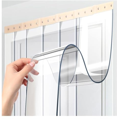 Streifenvorhang Türvorhang Transparent PVC Streifenvorhänge Balkontür Vorhang Länge 180cm - 300cm Dicke 1,3mm - 3,3mm Winddicht Wasserdicht PVC-Streifen Stallvorhang(Color:Dicke 1.3mm,Size:2pcs 15x205