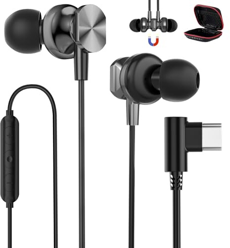 Ecouteur USB C pour Google Pixel 10 9a 8a 7 Écouteur USB Type C Filaire Casque Coudé à 90 Degrés Intra Auriculaire avec Micro pour iPhone 17 16e 15 pour Samsung A17 A16 A56 A57 A37 S26 POCO X8 Pro Max