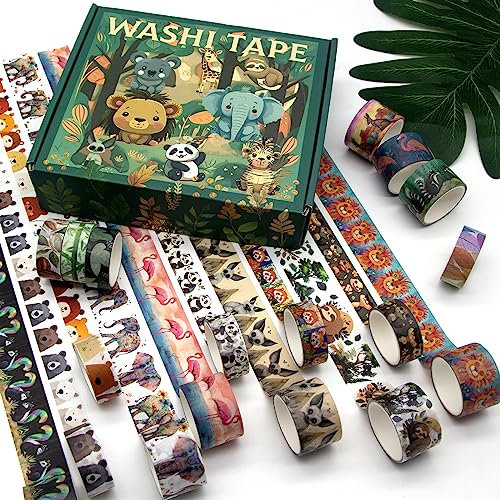 Biuunsf Niedliches Washi Tape Set, 38 Rollen Tiere Washi Tapes für Journaling Supplies, 25mm & 15mm breites Kawaii Tape für Scrapbooking, Planer, DIY Crafts, Geschenk für Kinder