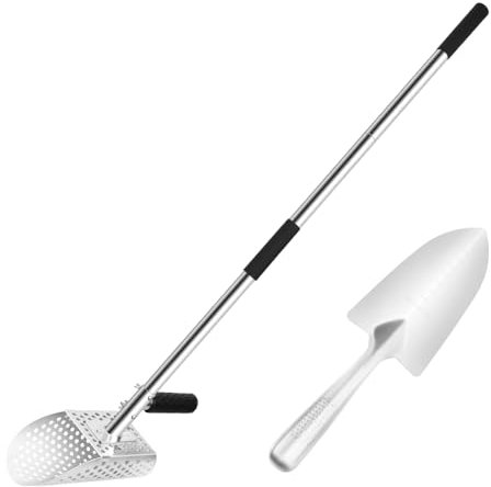 Schatzschaufel, Grabschaufel mit langem Griff, Schnellsiebschaufel, Strandmetalldetektor, Robustes Metalldetektor, Werkzeug zur Erkennung von Metall, robust aus Edelstahl