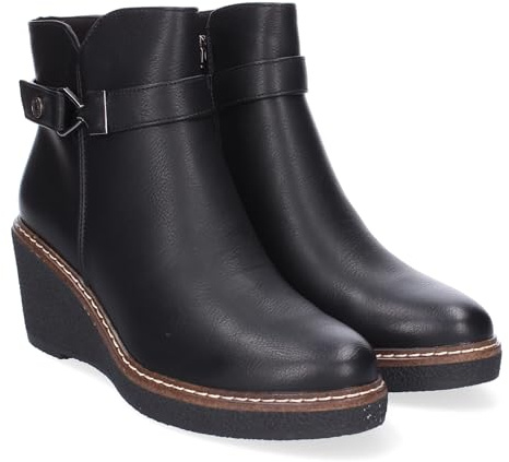 shoes&blues.es 86378 Botines de Cuna para Mujer Comodos, Diseno Elegante con Cremallera Lateral y Adorno de Correa en la Cana, Ideal para Uso Diario Negro Talla 37
