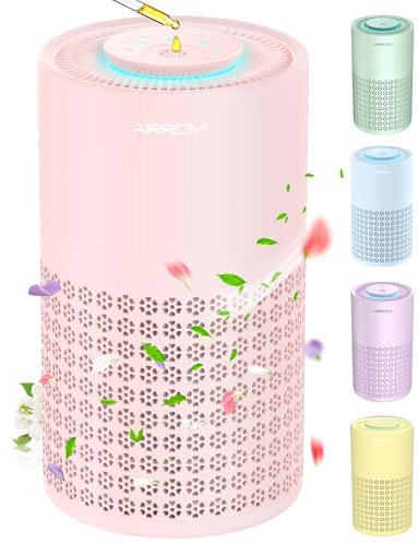 AIRROMI Air Purifier for Bedroom with HEPA 3-in-1 Filter, Pet Air Purifier for Home Cat Pee Smell, Covers Upto 990 Ft², Quiet 360° intake Air Cleaner for pet hair,allergies,Dust,Smoke A2001 Pink