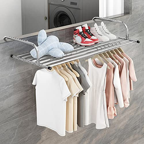 YDkjwjw Stendibiancheria pieghevole retrattile, stendibiancheria da parete, stendibiancheria in acciaio inox, stendibiancheria per balcone, per scarpe, calzini, asciugamani, piante in vaso
