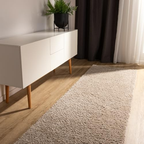 benuta Basic Hög lugg Matta Sohari - Beige 80x250 cm- Minimalistisk - Mjuk tvättbar - Sovrum, hall, matsal - Lämplig för golvvärme