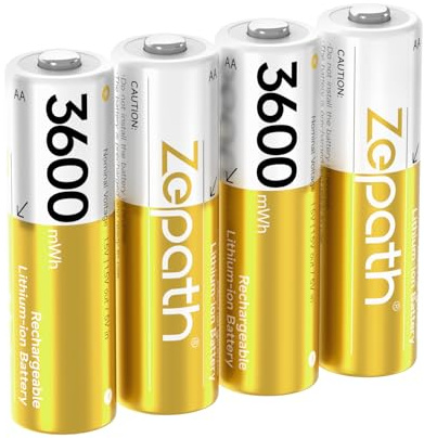 Zepath Lot de 4 piles AA au lithium rechargeables - Type Li-ion 3600 mWh AA - Faible auto-décharge - 1,5 V - Avec boîte de protection des piles