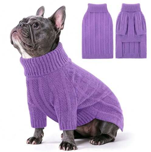 Queenmore Whippet Pullover, Rollkragen mit Beinen, Strickpullover für Französische Bulldogge, Windhund & Corgi (Violett, L)