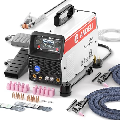 ANDELI 10-in-1 Aluminum TIG Welder with Foot Pedal AC/DC,Large LCD Digital Display 205Amp Cold TIG Welder with Pulse/Square/Sine/Trapezoidal Wave/Stick/Cold/Spot,110V/220V Dual Voltage