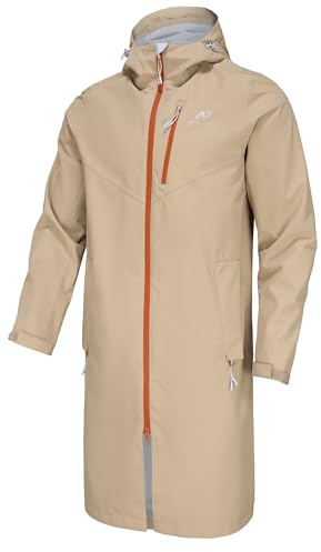 NORDIC OUTLAND Rain Jacket Men,Waterproof Breathable Long Raincoat with Hood Mesh Lining,Windbreaker for outdoor activities (UK, Alpha, XL, Regular, Regular, Khaki)