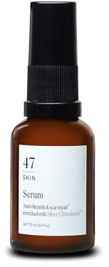 47 Skin | Hydrating Face Serum with Silver Chitoderm for ALL Skin Types | Clears Acne, Prevents & Heals Breakouts & Blemishes, Repairs Scars | Moisturises and Nourishes For Smooth Skin | 15ml