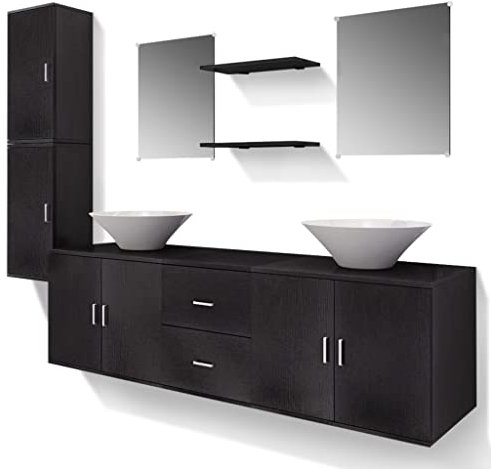 HETFTJN Mobiletto Soggiorno Mobile Bagno Salvaspazio Mobiletti Bagno Salvaspazio Mobiletti Cucina - Mobili da Bagno con Lavabo Set 9 pz Nero per Servizi Igienici Camera Degli Ospiti Spogliatoio Bagno