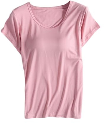 Camiseta con sujetador integrado de algodón. Camiseta interior básica con cuello en U, sujetador integrado, sin aros, acolchada, con sujetador integrado, sin aros, camisa cómoda, ajustada, sujetador