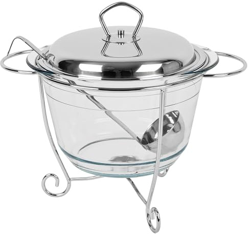 KARL HAUSMANN Wärmebehälter für Speisen mit Glaseinsatz - 3.9L - Teelicht Warmhalteplatte - Edelstahl Gestell und Deckel mit Griff - Speisenwärmer - Warmhaltebehälter Essen - Chafing Dish Behälter