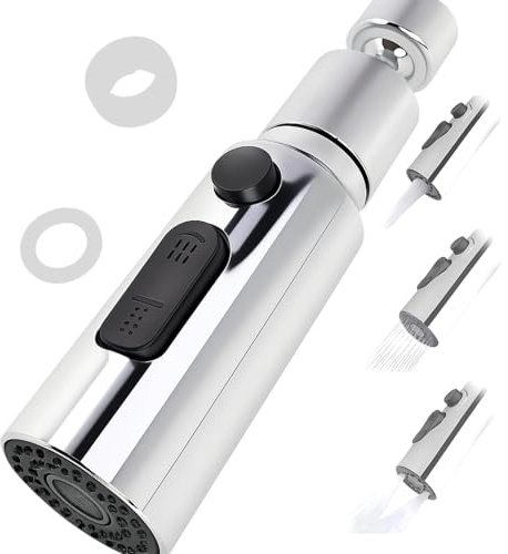 Wasserhahn Aufsatz Schwenkbar, 360° Drehbarer Brausekopf mit 3 Modi, Küchenarmatur Luftsprudler & Wassersparer, Wasserhahn Verlängerung Küche
