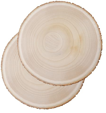 2 Stücke Holzscheiben 2CM Dick, 26-30CM Baumscheiben 30 CM Deko mit Rinde, Baumscheiben Ohne Loch Durchmesser Runde aus Paulownia-Holz für Weihnachten Dekoration, Hochzeit und DIY Handwerk Holz