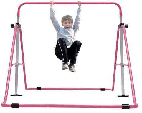 FENGLY Turnreck Gimnasia para niños, jardín, barra de estiramiento, barra horizontal, entrenamiento de bar, equipo de entrenamiento al aire libre, altura ajustable, 85 – 131 cm (rosa)