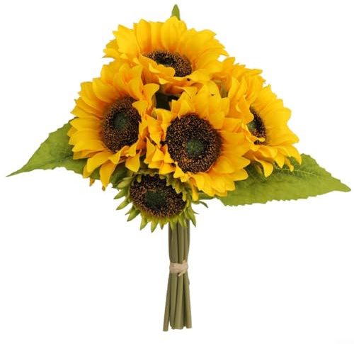 HavenDomicile Bouquet di girasole artificiale Composizione floreale in seta Display floreale decorativo per la casa soggiorno tavolo centrotavola decorazione da giardino interna