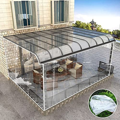 Lona de PVC transparente resistente al agua de 3,6 m x 5,5 m, con ojales reforzados, panel de toldo duradero para pérgolas, terrazas y cortinas laterales, cubierta resistente a la intemperie