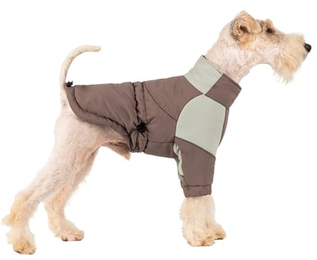 Warmer Hundemantel mit Zugloch, verstellbar, wasserabweisend, für den Winter, reflektierende Jacke, 2 Beine, Gelenkschutzkleidung, Größe M, Braun